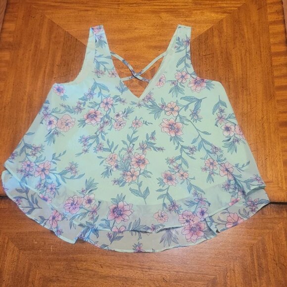Decree Chiffon Mint Green Floral Sleeveless Top - Picture 2 of 11